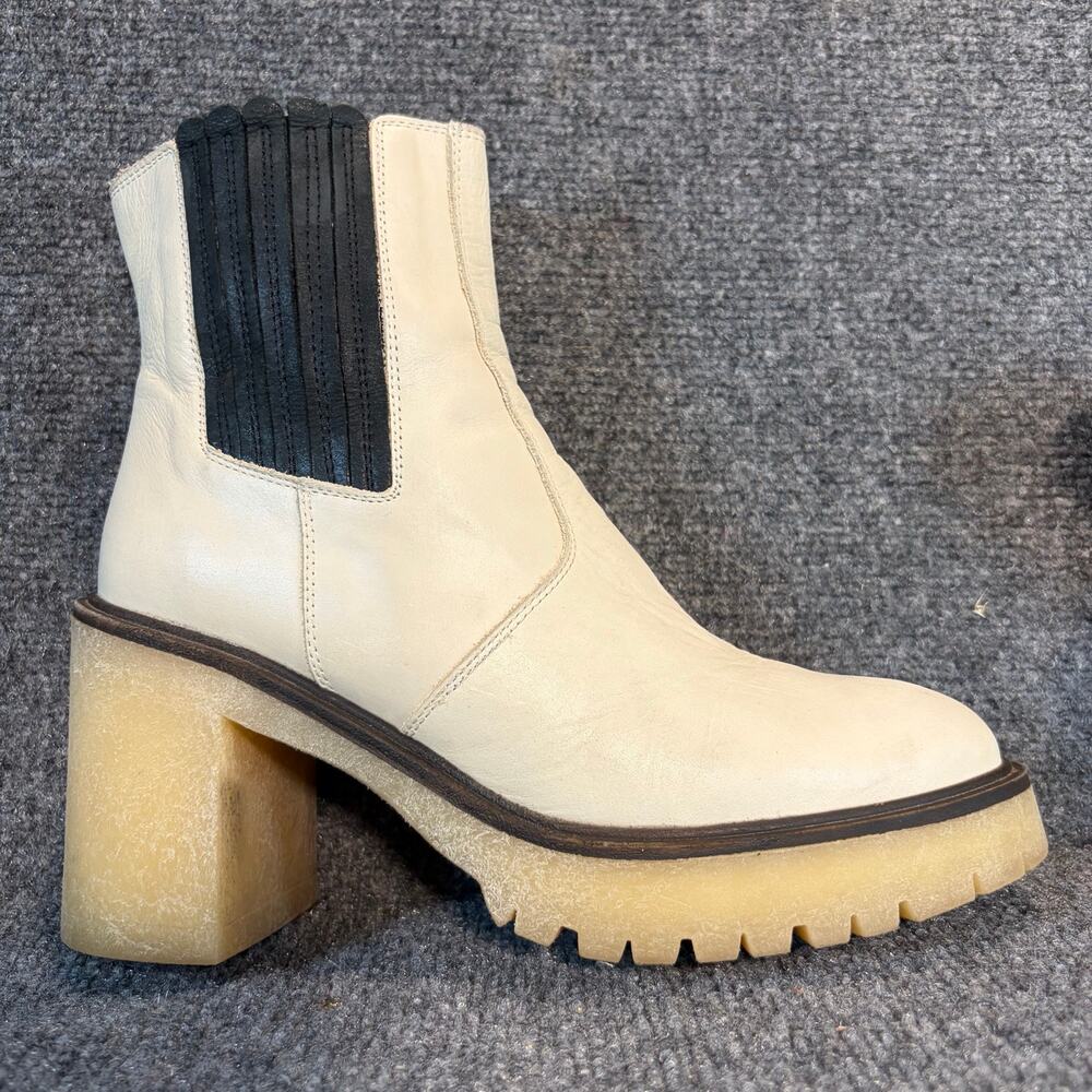 Free People James Platform Chelsea Boots Ivory Cream Leather Lug Sole Heel Sz 11